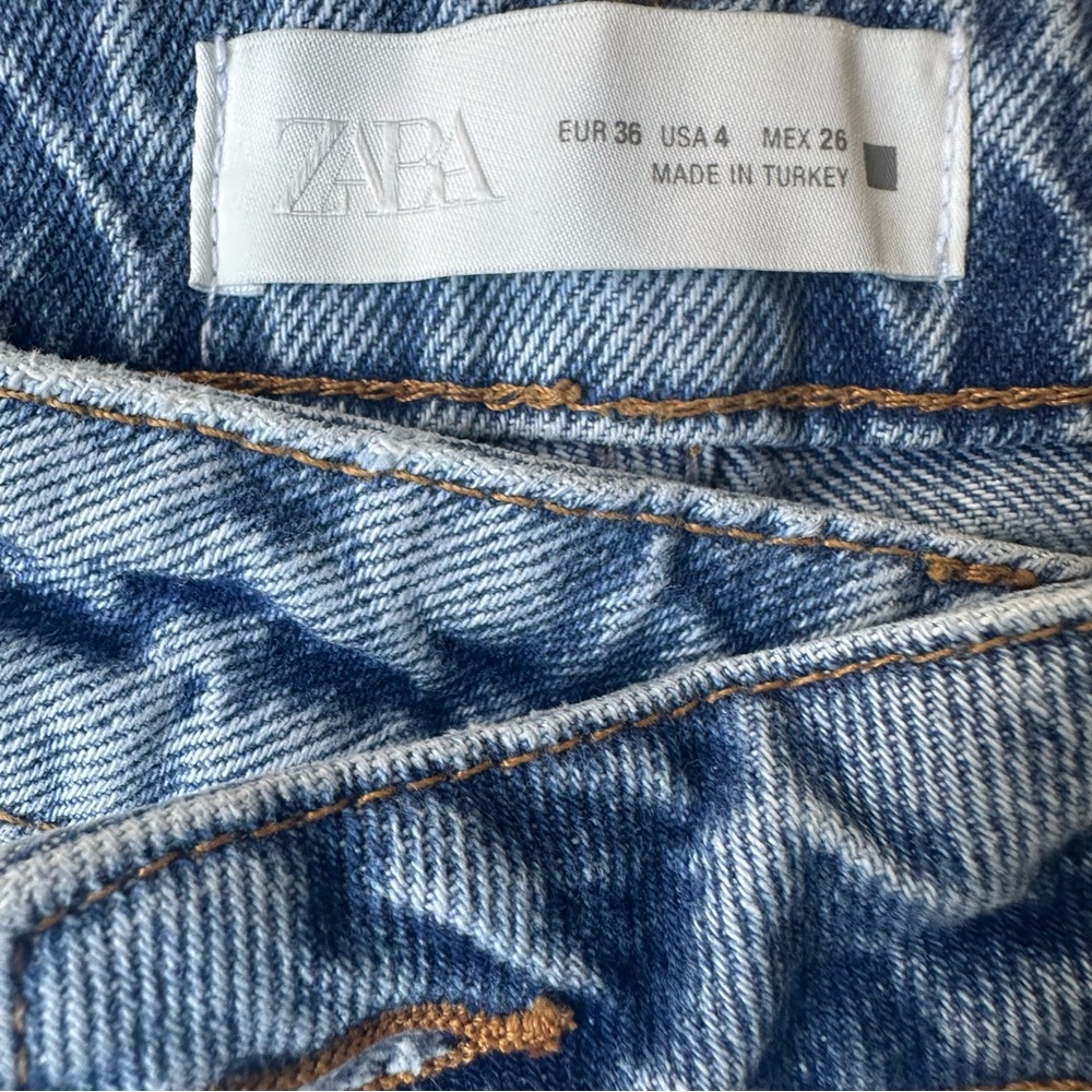 Zara Straight High Rise Cross Waist Jeans Mid-Blue 26 - Picture 4 of 8